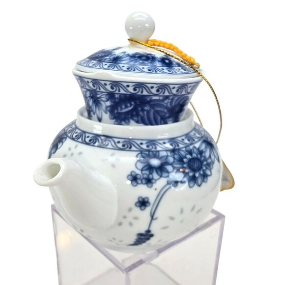 Vintage Blue & White Porcelain Teapot With Lid & Infuser Set Floral Motif JE318 - Picture 6 of 10